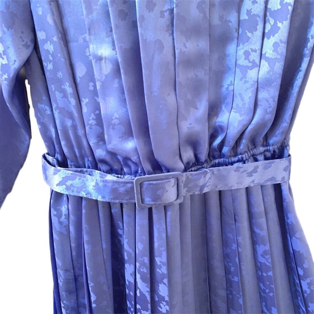 Vintage In the Mood Pleated Accordion Dress Purple Long Sleeve Belted Buttons - Picture 3 of 12